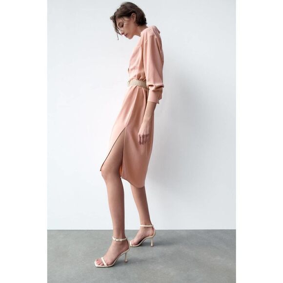 ZARA OVERSIZE DRESS WITH BELT PALE PINK - Picture 7 of 8